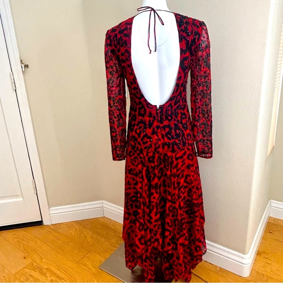 Vintage A.J. Bari Salsa Cocktail Dress Red with Black Leopard Animal Print USA - Picture 6 of 10
